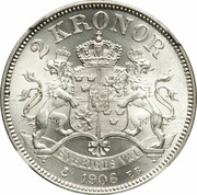 2 Kronor - Oscar II, Sweden, 1906-1907 reverse image