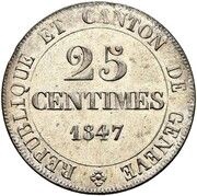 25 Centimes, Switzerland, 1847 reverse image