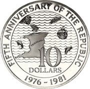 10 Dollars 5th Anniversary of the Republic; Silver Proof issue reverse image