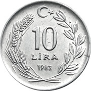 10 Lira crescent to right, Turkey, 1982-1983 reverse image