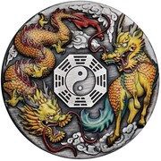 2 Dollars - Elizabeth II Dragon and Qilin, Tuvalu, 2022 reverse image