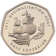½ Sovereign - Elizabeth II Decimal anniversary reverse image