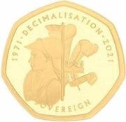 1 Sovereign - Elizabeth II Decimal anniversary, United Kingdom, 2021 reverse image