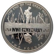 2 Pounds - Elizabeth II End of Great War; Silver Proof, United Kingdom, 2018 reverse image