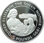 5 Pounds - Elizabeth II Queen Mother; Silver Proof, United Kingdom, 1995 reverse image