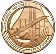 5 Pounds - Elizabeth II Last Flight of the Concorde; Gold Proof Issue, United Kingdom, 2003 reverse image