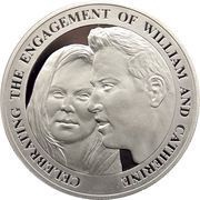5 Pounds - Elizabeth II Engagement of Prince William and Catherine Middleton; Silver Proof, United Kingdom, 2010 reverse image
