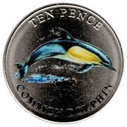 10 Pence - Elizabeth II Common Dolphin; Colourised, United Kingdom, 2021 reverse image