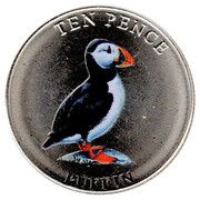 10 Pence - Elizabeth II Puffin; Colourised, United Kingdom, 2021 reverse image