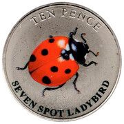 10 Pence - Elizabeth II Seven Spot Ladybird; Colourised, United Kingdom, 2021 reverse image