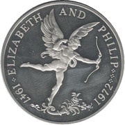 25 Pence - Elizabeth II Silver Wedding; Silver Proof, United Kingdom, 1972 reverse image
