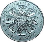 2 Pounds - Elizabeth II 4th Portrait; XIII Commonwealth Games, United Kingdom, 1986 reverse image