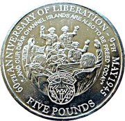 5 Pounds - Elizabeth II WWII Liberation - Silver, United Kingdom, 2005 reverse image