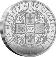 5 Pounds - Charles III King Charles III 75th Birthday; Silver Proof, United Kingdom, 2023 reverse image