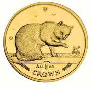 1 Crown - Elizabeth II Blue British Short Hair Cat; Gold, United Kingdom, 1999 reverse image