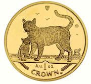 1 Crown - Elizabeth II Bengal Cat; Gold, United Kingdom, 2002 reverse image