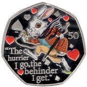 50 Pence - Elizabeth II The White Rabbit; Silver Proof, United Kingdom, 2021 reverse image