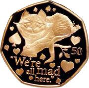 50 Pence - Elizabeth II Cheshire Cat; Gold Proof, United Kingdom, 2021 reverse image