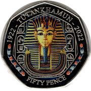 50 Pence - Charles III Tutankhamun - Death Mask; colourised, United Kingdom, 2023 reverse image