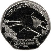 50 Pence - Charles III Jurassic Britain - Ichthyosaur, United Kingdom, 2023 reverse image