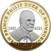 2 Pounds - Elizabeth II The Prince Philip Memorial; Silver Proof, United Kingdom, 2021 reverse image