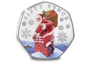 50 Pence - Charles III Father Christmas and chimney; Silver Proof, United Kingdom, 2023 reverse image