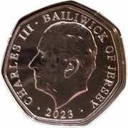 50 Pence - Charles III Father Christmas and Christmas tree obverse image