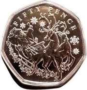 50 Pence - Charles III Father Christmas in sleigh, United Kingdom, 2023 reverse image