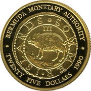 25 Dollars - Elizabeth II Wild Pig, United Kingdom, 1990 reverse image