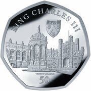 50 Pence - Charles III Trinity College, Cambridge; Silver, United Kingdom, 2023 reverse image