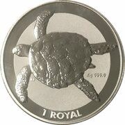 1 Royal - Elizabeth II Sea turtle; Silver bullion reverse image