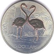 5 Dollars - Elizabeth II Flamingos birds, United Kingdom, 2021 reverse image