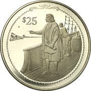 25 Dollars - Elizabeth II Columbus aboard ship, United Kingdom, 1992 reverse image