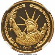 250 Dollars - Elizabeth II Statue of Liberty, United Kingdom, 2002 reverse image