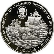 5 Dollars - Elizabeth II Christopher Columbus, United Kingdom, 1988 reverse image
