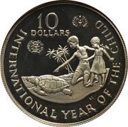 10 Dollars - Elizabeth II International Year of the Child; Piedfort, United Kingdom, 1982 reverse image