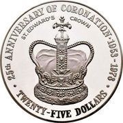 25 Dollars - Elizabeth II Coronation Jubilee - St. Edward's Crown, United Kingdom, 1978 reverse image