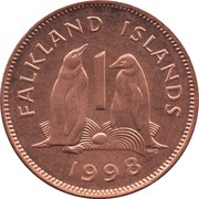 1 Penny - Elizabeth II 2nd portrait; magnetic, United Kingdom, 1998-1999 reverse image