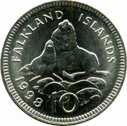 10 Pence - Elizabeth II 2nd portrait; small type, United Kingdom, 1998-1999 reverse image