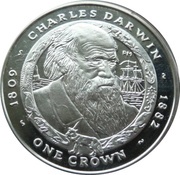 1 Crown - Elizabeth II Charles Darwin; Silver Proof Issue, United Kingdom, 2007 reverse image