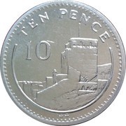 10 Pence - Elizabeth II Moorish Castle; large type, United Kingdom, 1988-1991 reverse image