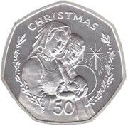50 Pence - Elizabeth II Christmas; Silver Proof, United Kingdom, 1990 reverse image