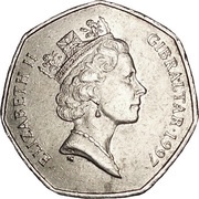 50 Pence - Elizabeth II Dolphins - small type obverse image