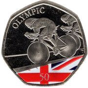 50 Pence - Elizabeth II Summer Olympic Games - Cycling; colourised version, United Kingdom, 2021 reverse image