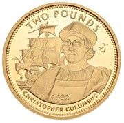 2 Pounds - Elizabeth II Christopher Columbus; Gold Proof, United Kingdom, 1992 reverse image