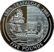 5 Pounds - Elizabeth II Funeral ship and document, United Kingdom, 2005 reverse image