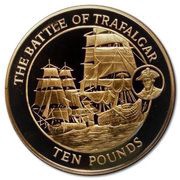 10 Pounds - Elizabeth II Battle of Trafalgar; Gold Proof, United Kingdom, 2008 reverse image