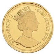 ⅕ Crown - Elizabeth II World Cup - Ball at head; Gold Proof obverse image