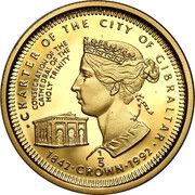 ⅕ Crown - Elizabeth II Gibraltar City Charter; Gold Proof, United Kingdom, 1992 reverse image