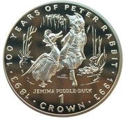 1 Crown - Elizabeth II Jemima Puddle-Duck; Silver Proof, United Kingdom, 1993 reverse image